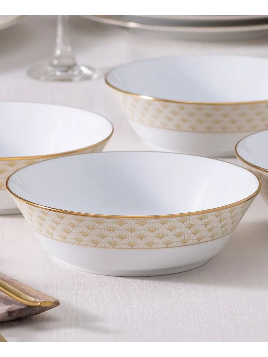 Набор из 4 суповых тарелок Noritake Trocadero Gold, 18 см — изображение 5 из 7, золотистый белый
