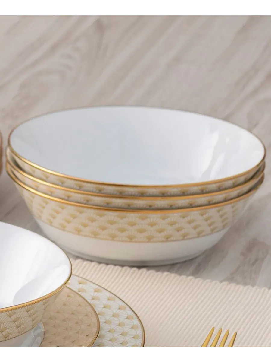 Набор из 4 суповых тарелок Noritake Trocadero Gold, 18 см — изображение 6 из 7, золотистый белый