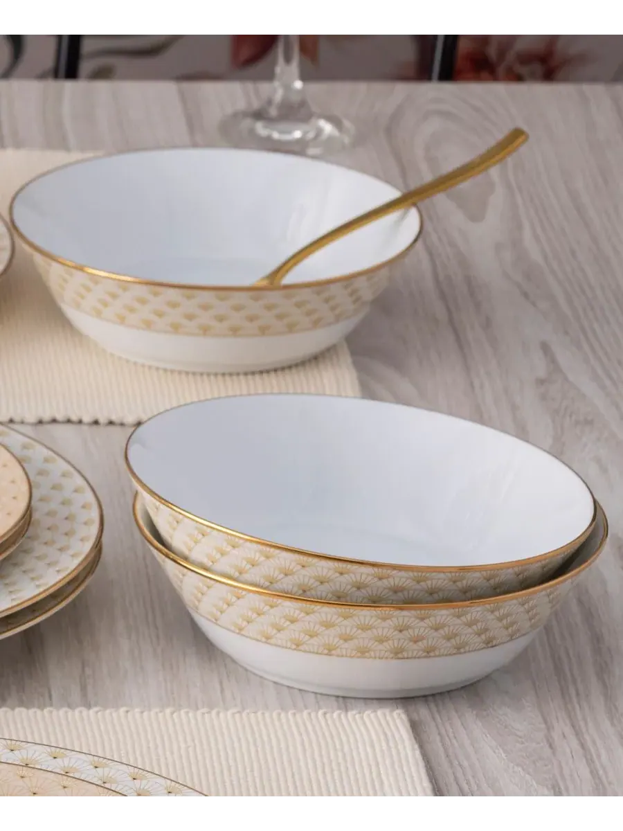 Набор из 4 суповых тарелок Noritake Trocadero Gold, 18 см — изображение 7 из 7, золотистый белый