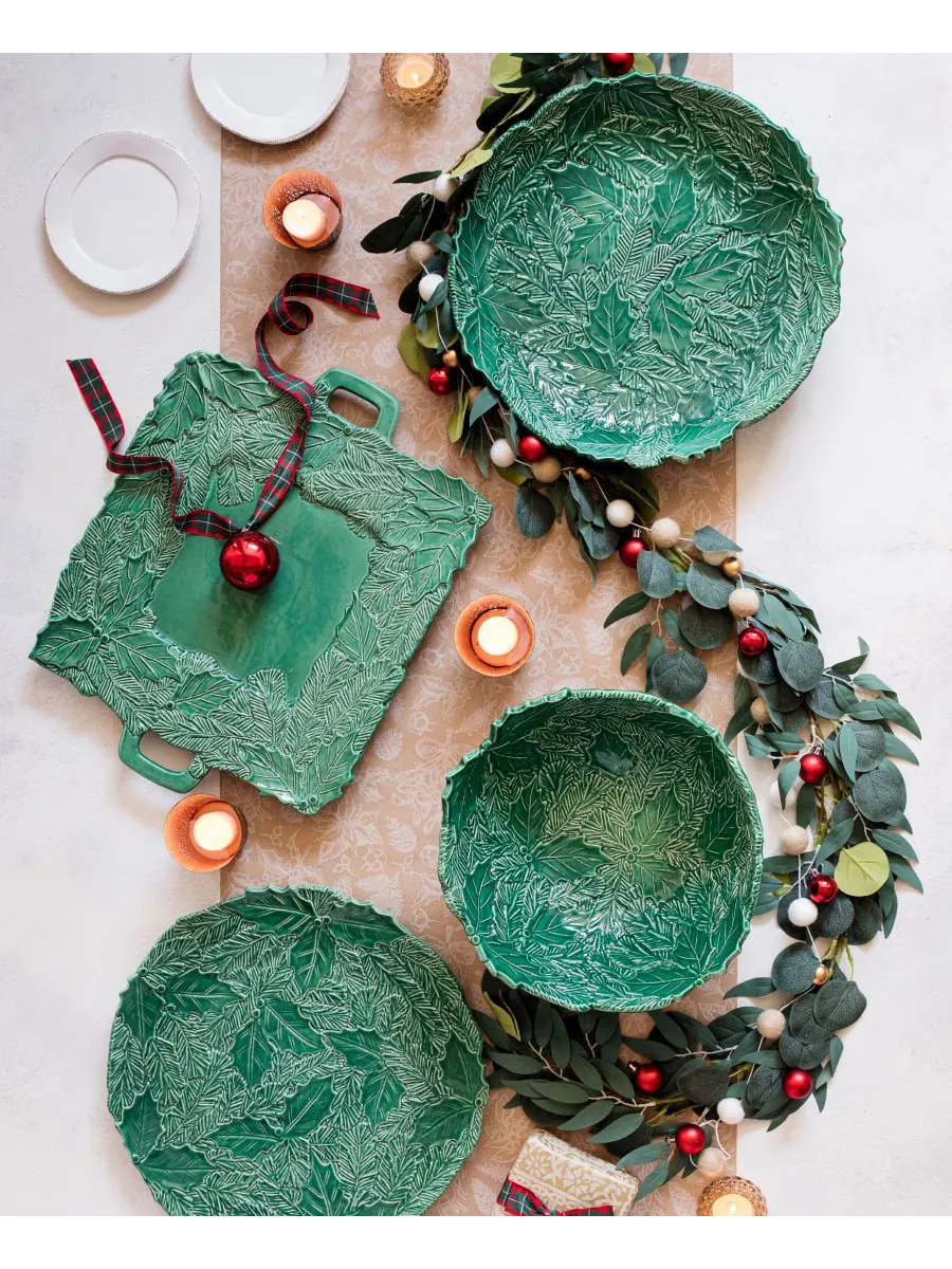VIETRI Квадратное блюдо с ручкой Lastra Holiday Green с фигурной ручкой — изображение 3 из 3, зеленый