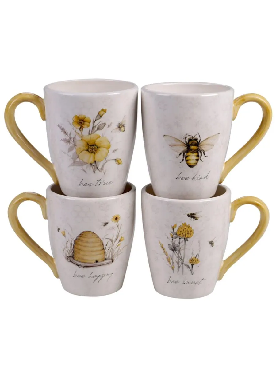 Набор из 4 кружек Bee Sweet Certified International — изображение 1 из 3, белый/желтый/черный