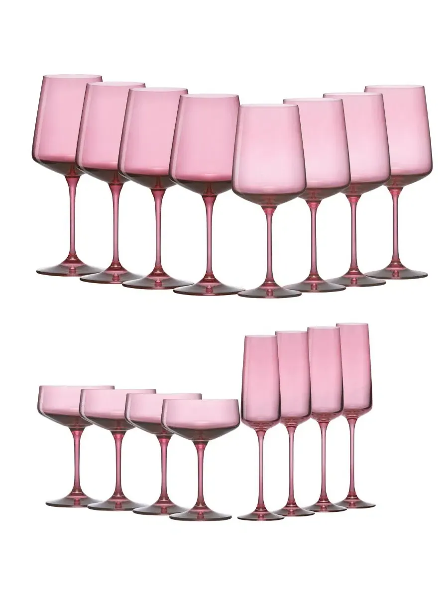 Набор из 16 бокалов Sidney Stemware JoyJolt — изображение 1 из 6, пудровый розовый