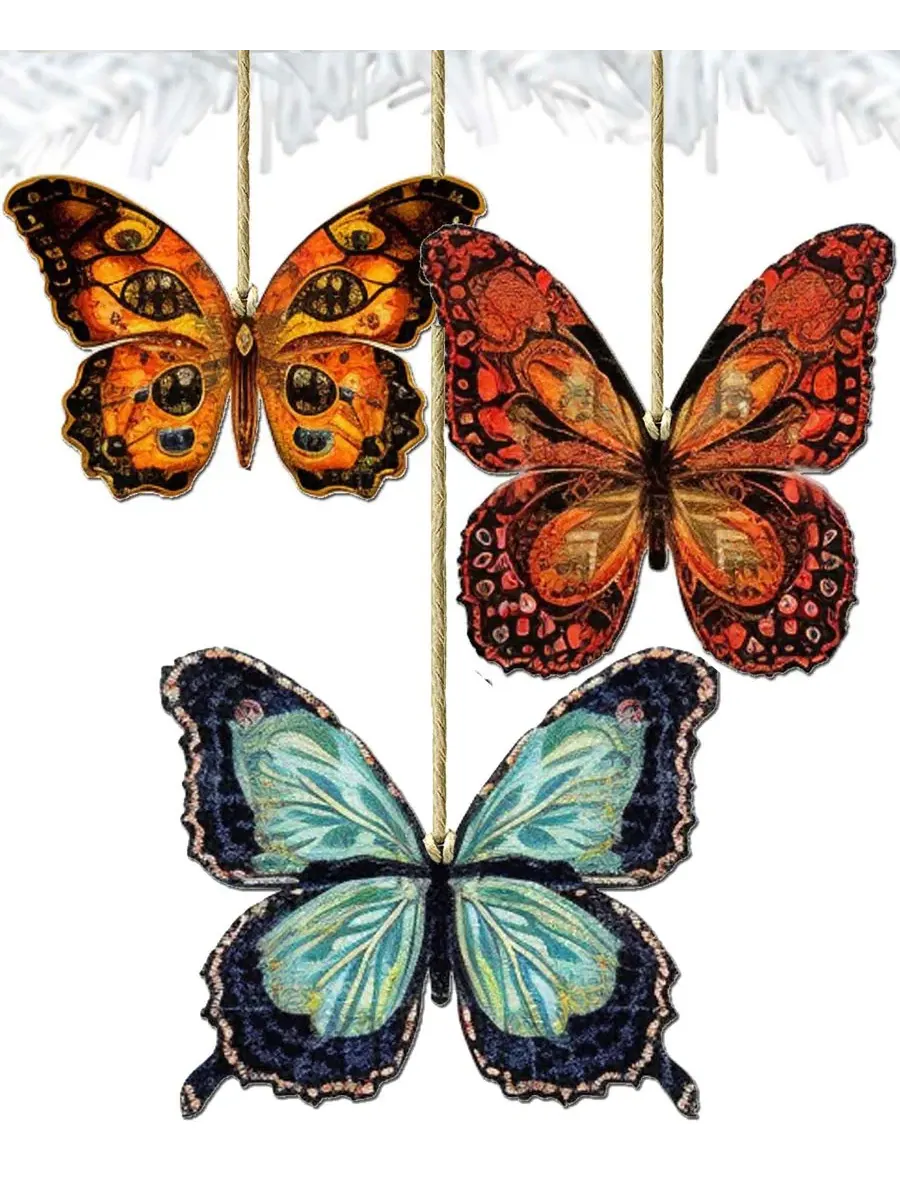 Набор из 3 деревянных елочных украшений Summer Butterfly Designocracy — мульти