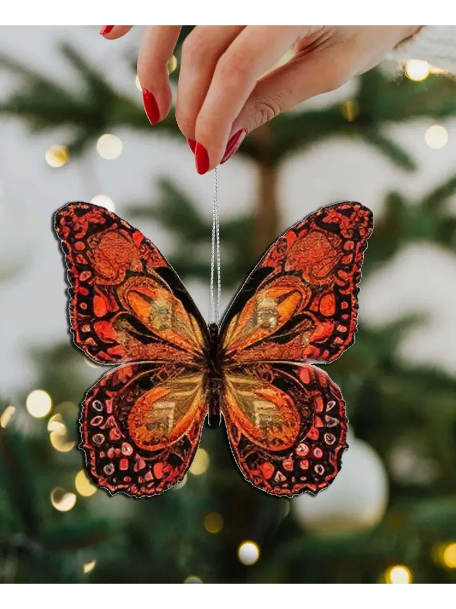 Набор из 3 деревянных елочных украшений Summer Butterfly Designocracy — изображение 3 из 8, мульти