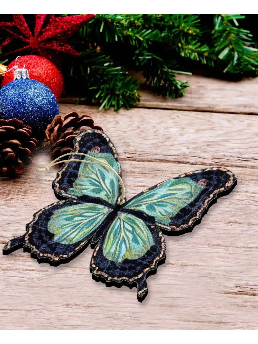 Набор из 3 деревянных елочных украшений Summer Butterfly Designocracy — изображение 4 из 8, мульти