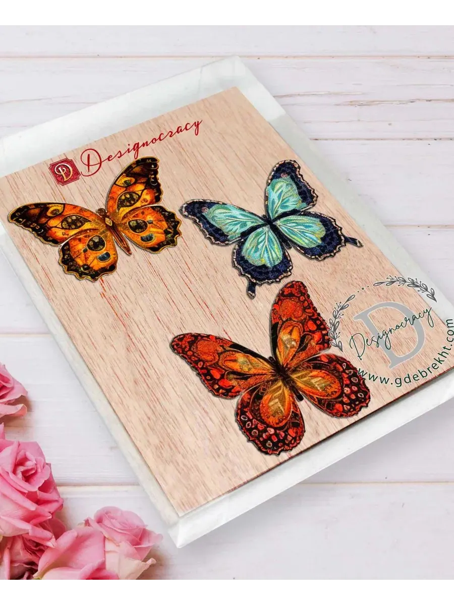 Набор из 3 деревянных елочных украшений Summer Butterfly Designocracy — изображение 5 из 8, мульти