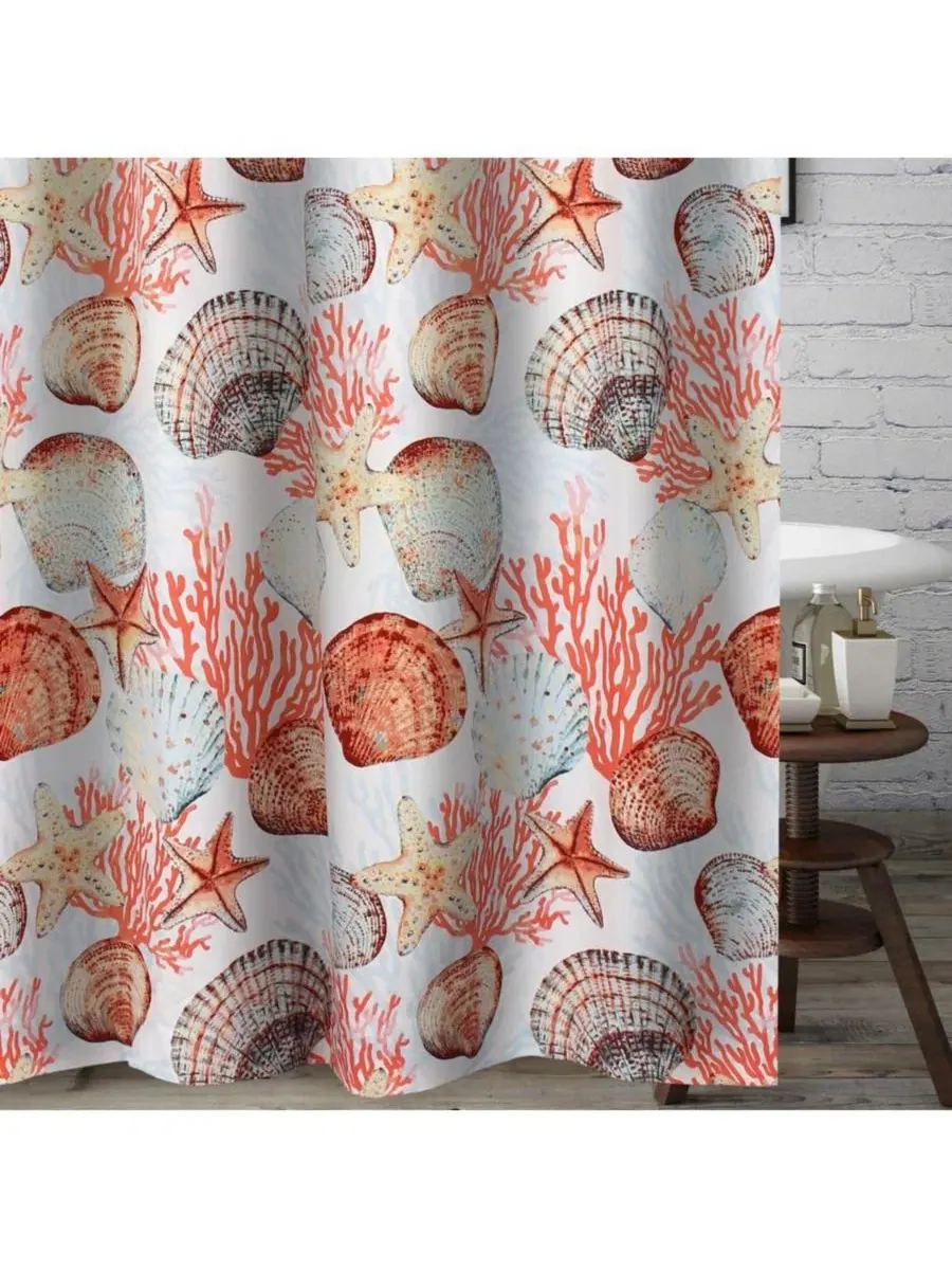 Шторка для ванной Beach Days Coral Greenland Home Fashions — изображение 3 из 3, коралл