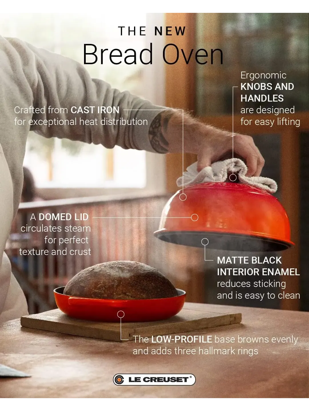 Форма для выпечки Le Creuset Enameled Cast Iron Signature Round Bread Oven, 1,6 л, 24 см — изображение 5 из 8, белый