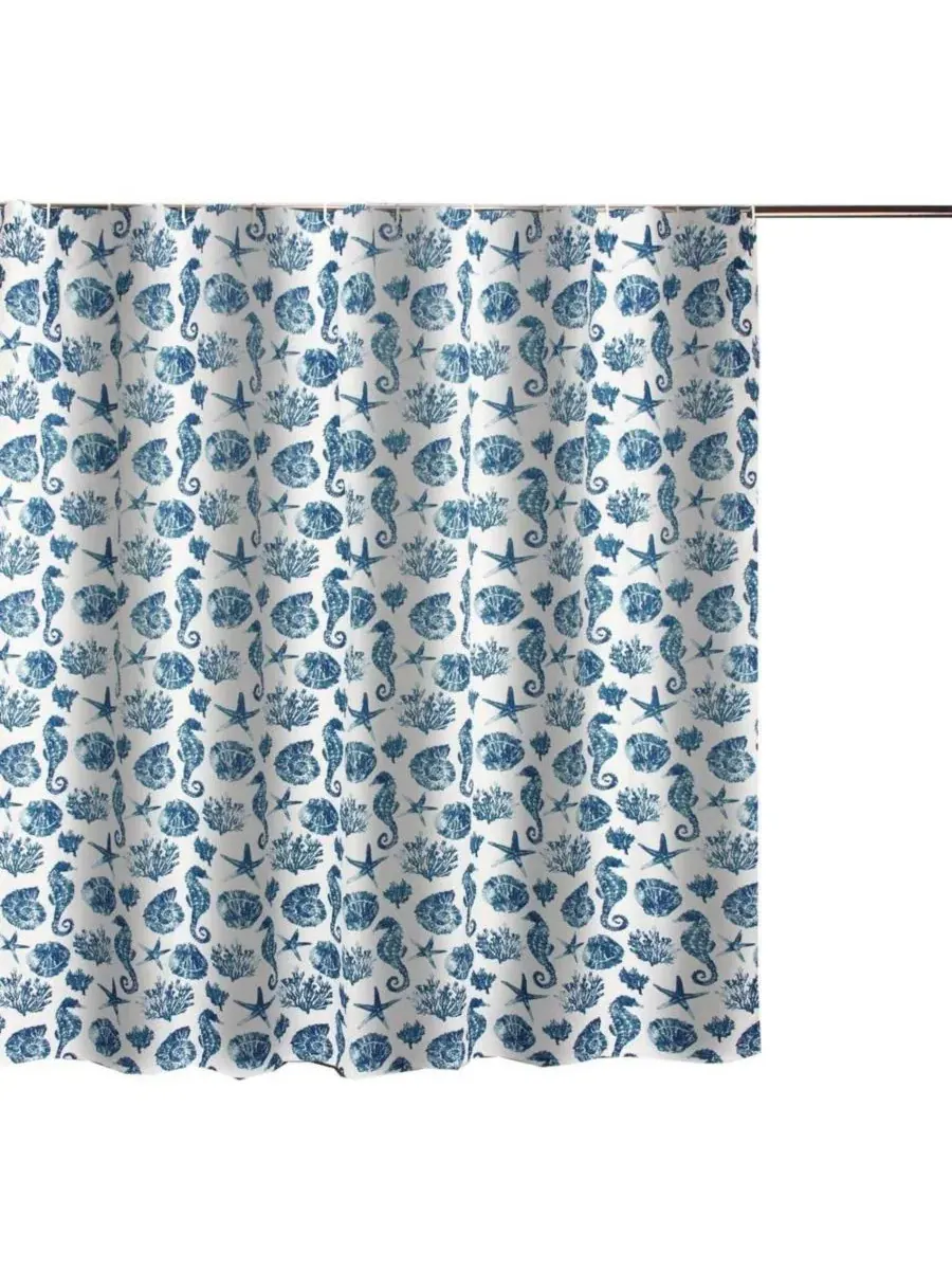 Шторка для ванной Pebble Beach, 183x183 см, с морским принтом Greenland Home Fashions — изображение 1 из 3, синий