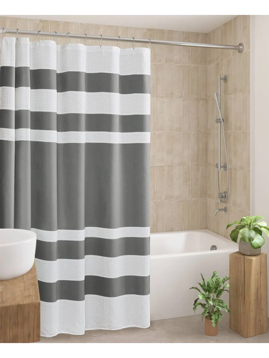 Шторка для душа Spa Waffle 3M-Scotchgard, 274 см x 183 см Madison Park — изображение 3 из 9, темно-серый