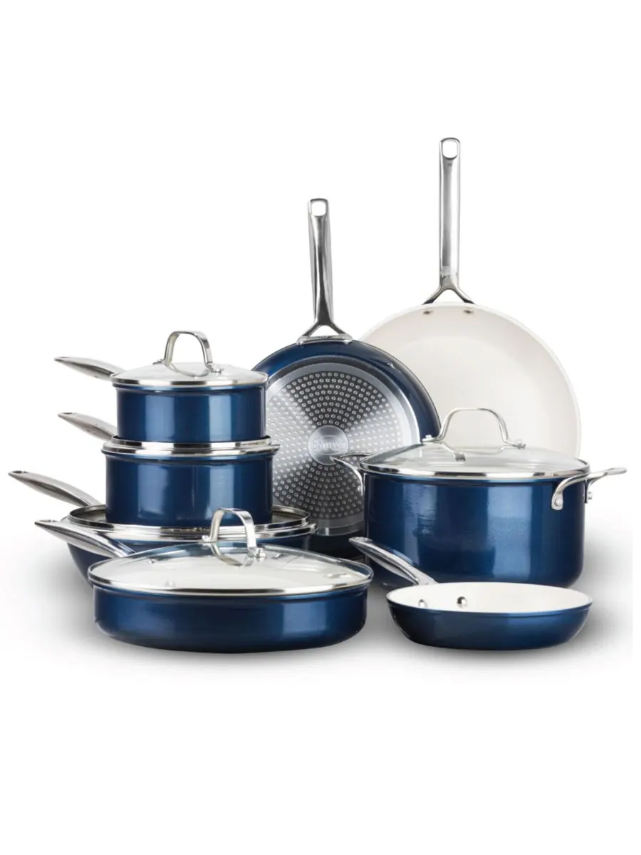 Набор кухонной посуды Gotham Steel Pro Natural Ceramic Coating Nonstick, 13 предметов — синий