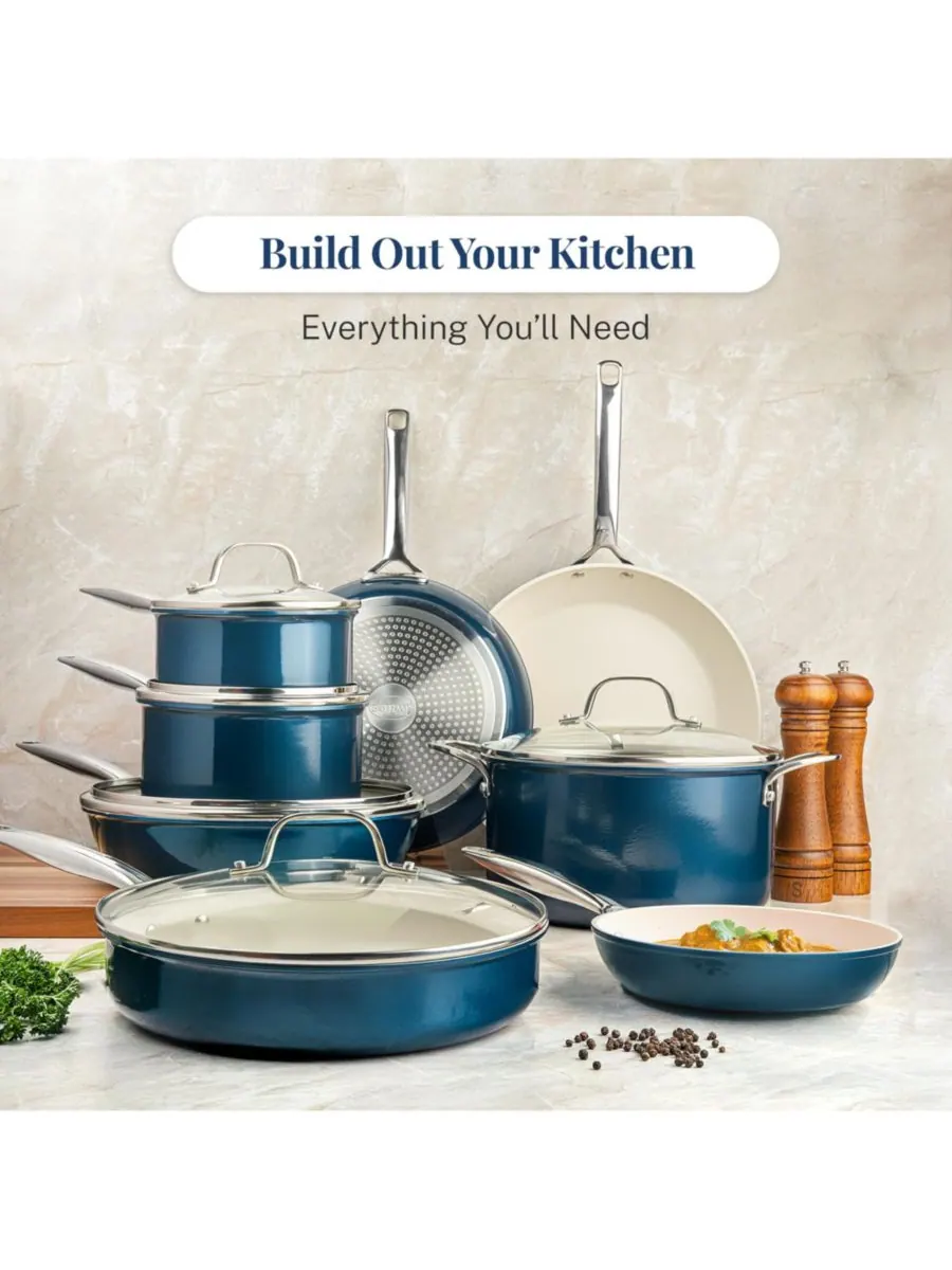 Набор кухонной посуды Gotham Steel Pro Natural Ceramic Coating Nonstick, 13 предметов — изображение 6 из 8, темно-синий
