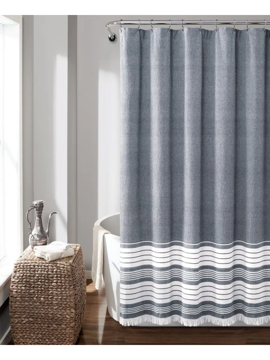 Шторка для душа из окрашенной пряжи Nantucket, 72 x 72 дюйма Lush Décor — изображение 1 из 7, темно-синий