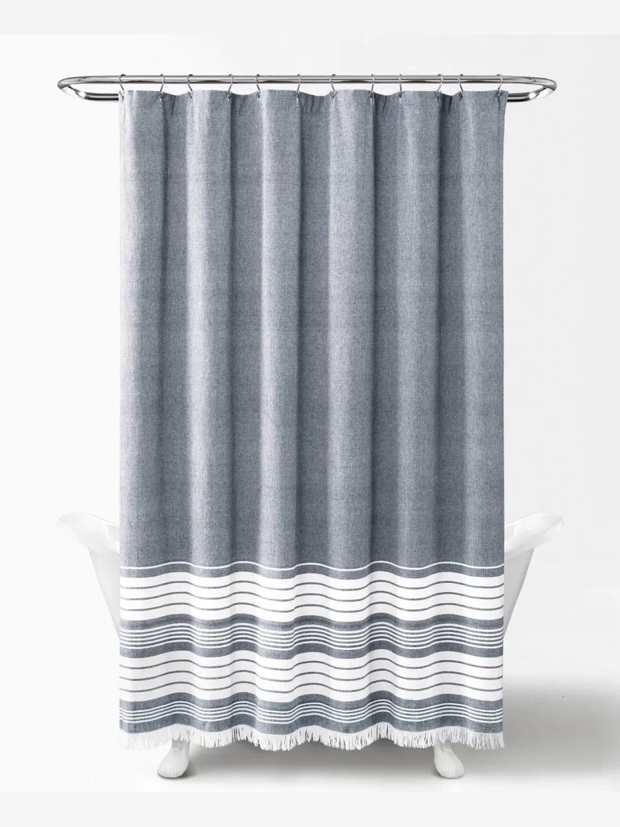 Шторка для душа из окрашенной пряжи Nantucket, 72 x 72 дюйма Lush Décor — изображение 2 из 7, темно-синий