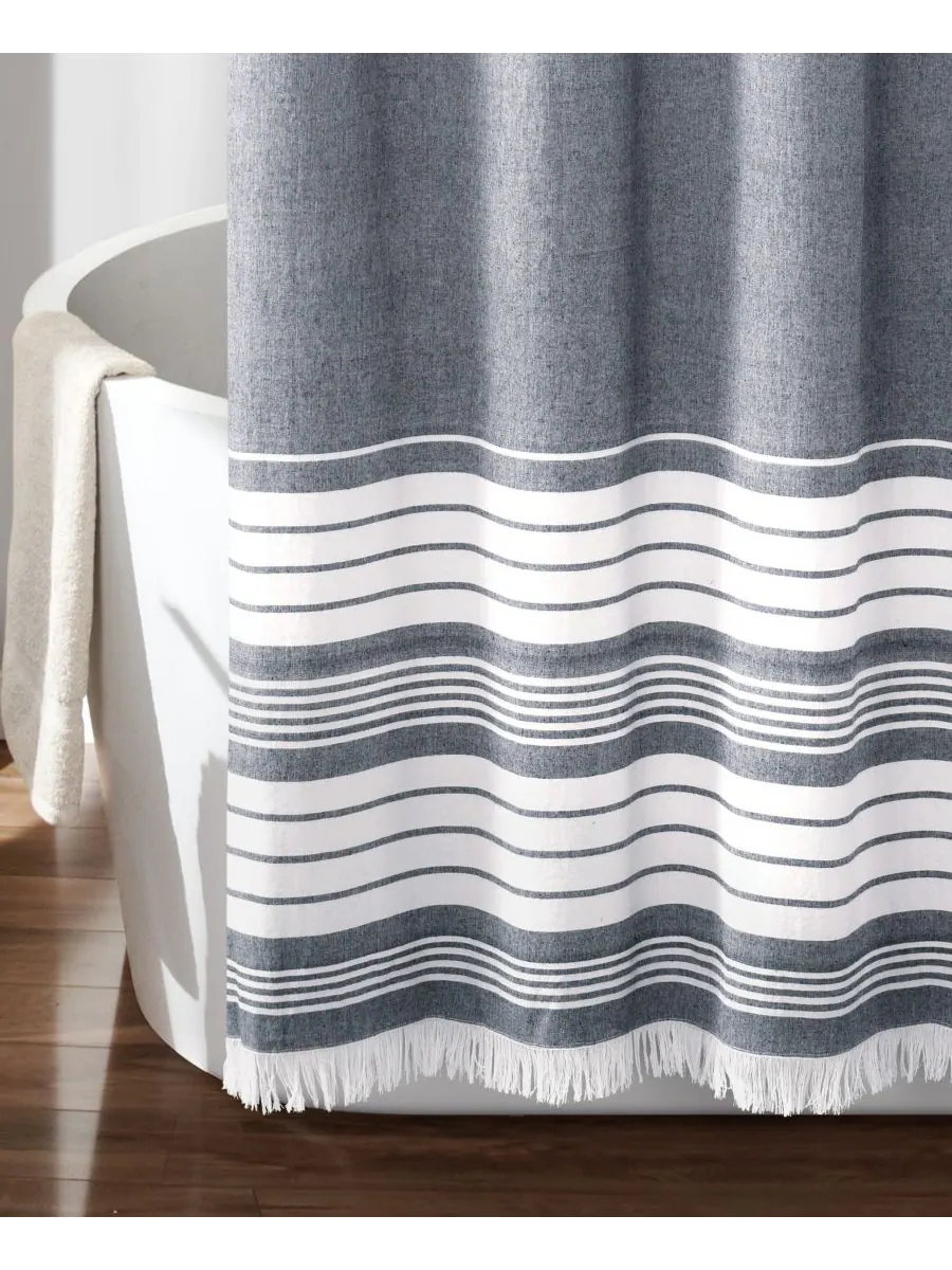 Шторка для душа из окрашенной пряжи Nantucket, 72 x 72 дюйма Lush Décor — изображение 3 из 7, темно-синий