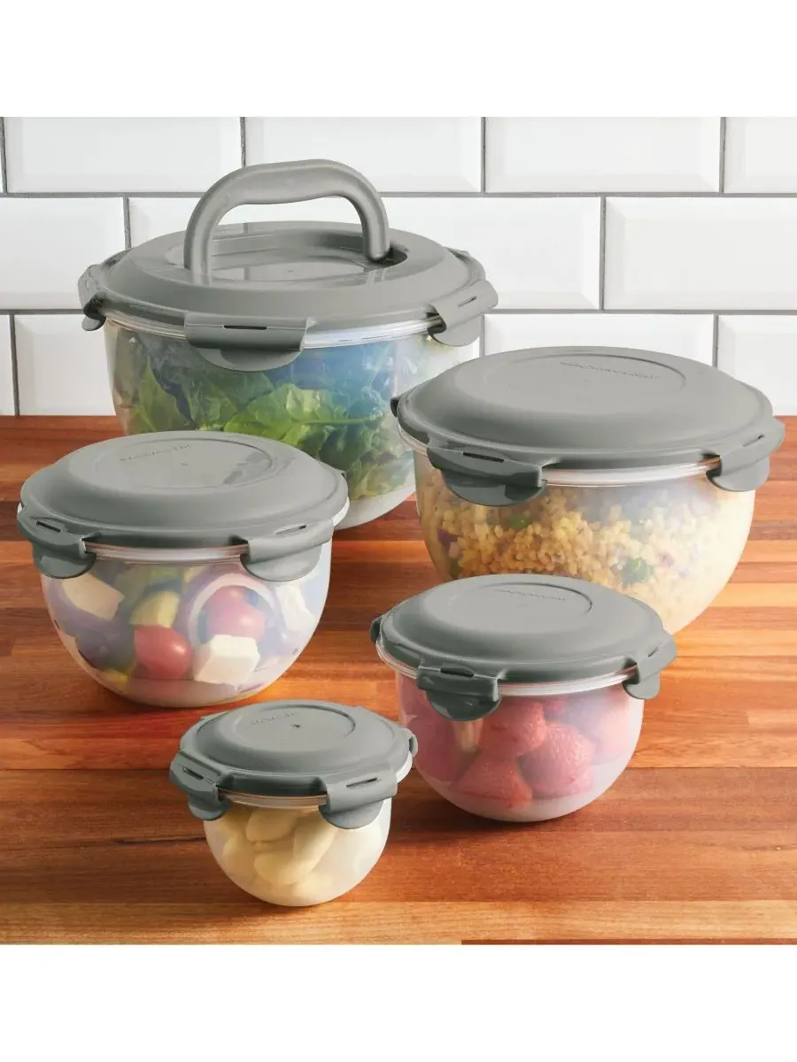 Набор для хранения продуктов Nestable из 10 предметов Rachael Ray — изображение 2 из 7, серый