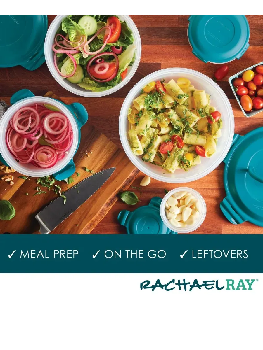 Набор для хранения продуктов Nestable из 10 предметов Rachael Ray — изображение 4 из 10, бирюзовый