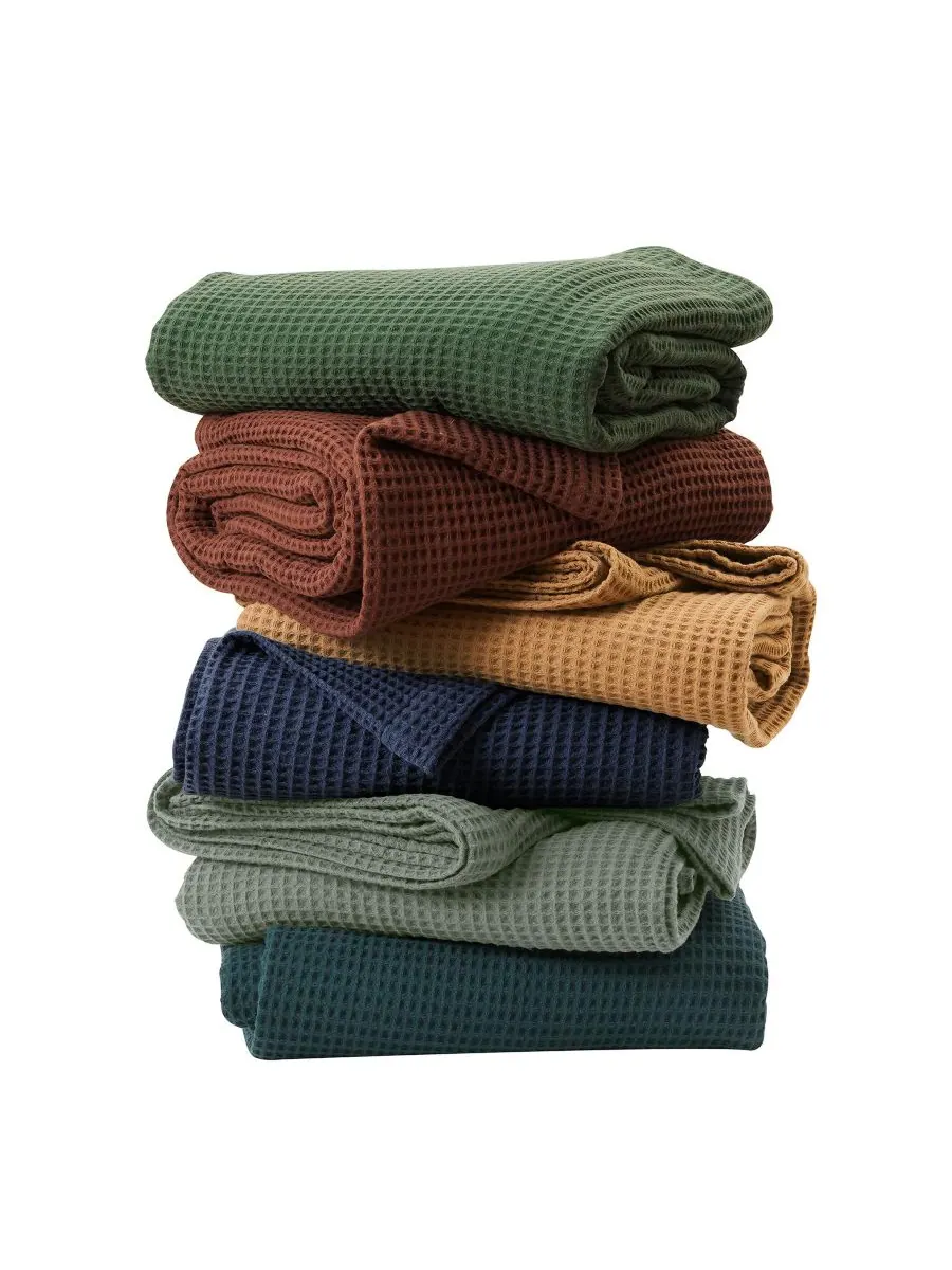 Хлопковое одеяло с вафельным плетением Linery & Co, Forest green, Full/Queen — изображение 6 из 6, зеленый