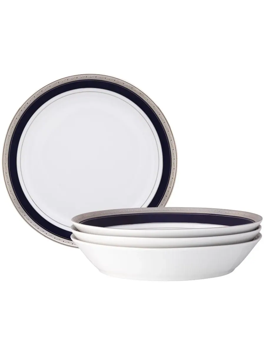 Набор из 4 обеденных тарелок Noritake Crestwood Cobalt Platinum Cobalt, 25 см — изображение 1 из 4, синий