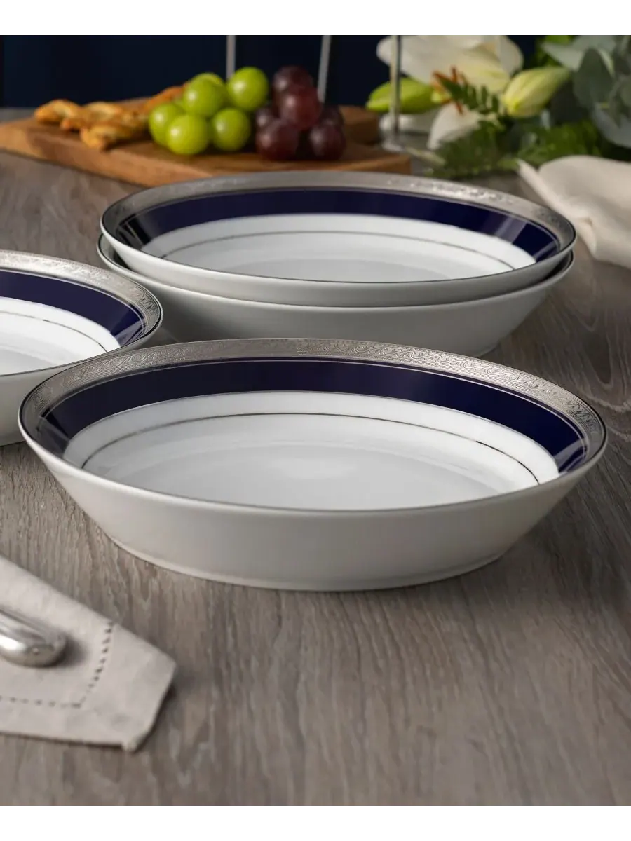 Набор из 4 обеденных тарелок Noritake Crestwood Cobalt Platinum Cobalt, 25 см — изображение 3 из 4, синий