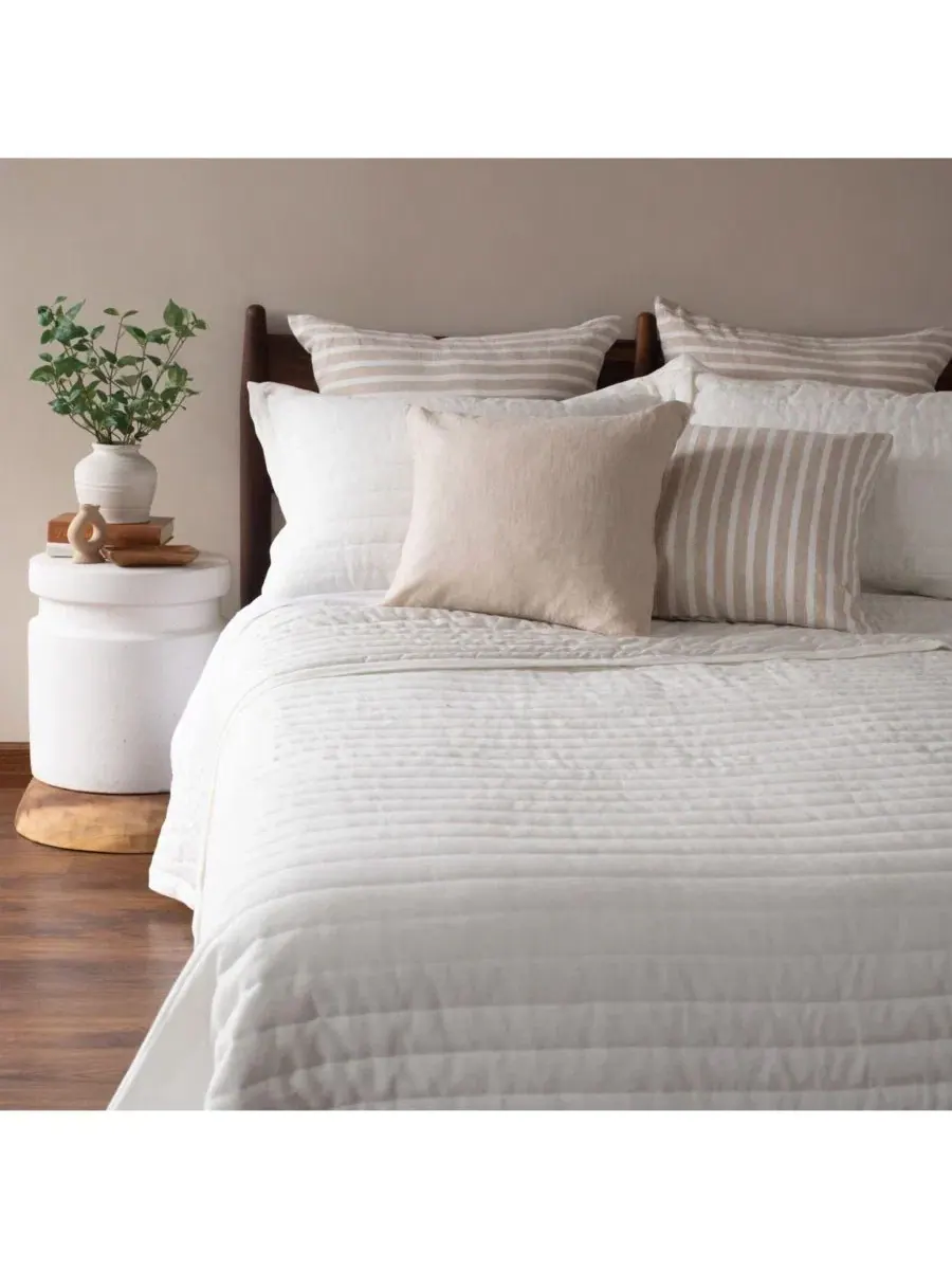 Стеганое одеяло из французского льна с наволочками Twin/Twin XL Bokser Home — изображение 4 из 11, бежевый