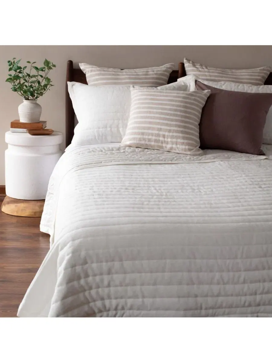 Стеганое одеяло из французского льна с наволочками Twin/Twin XL Bokser Home — изображение 5 из 11, бежевый
