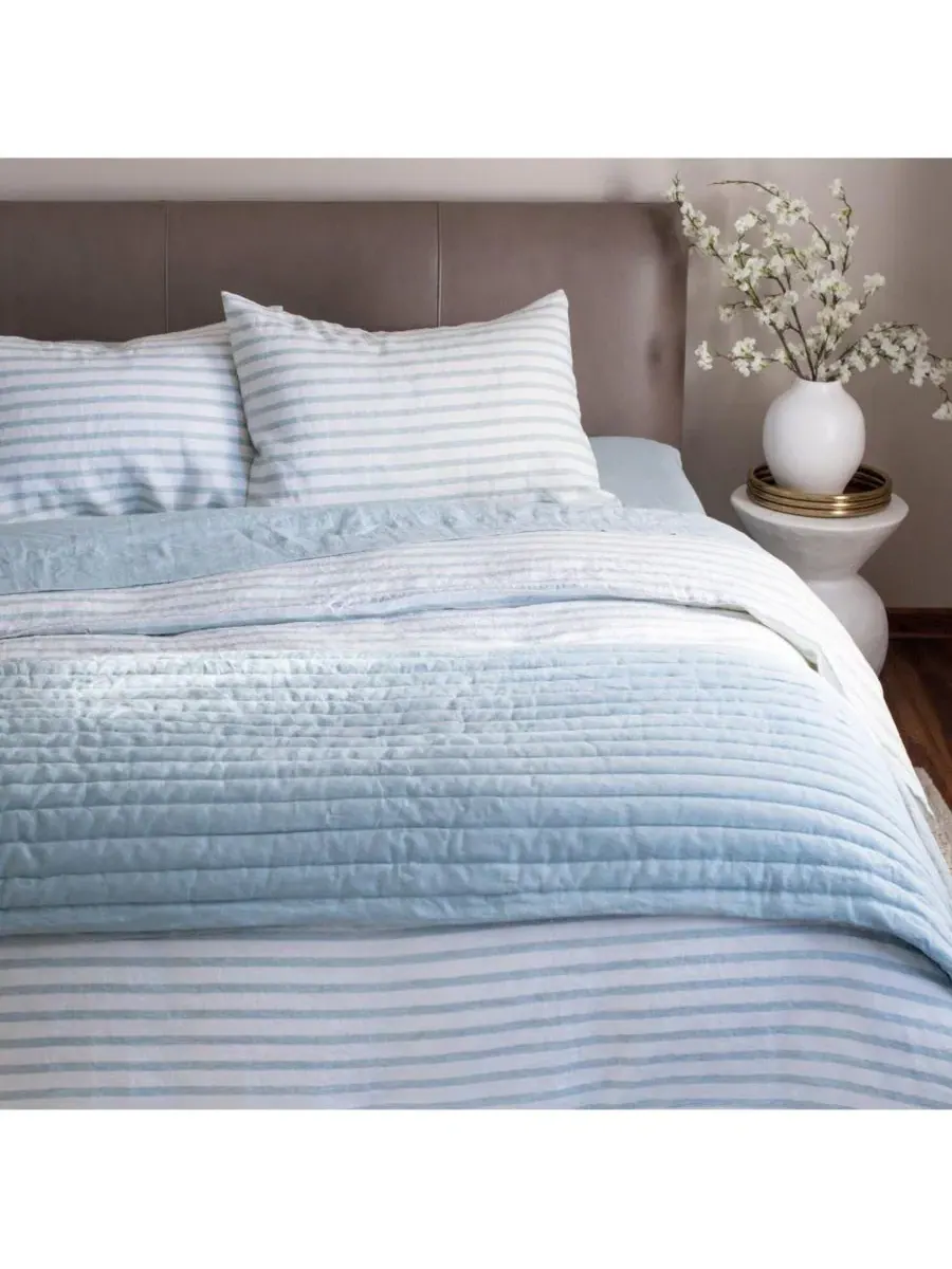 Стеганое одеяло из французского льна с наволочками, Twin/Twin XL Bokser Home, Wave — изображение 3 из 11