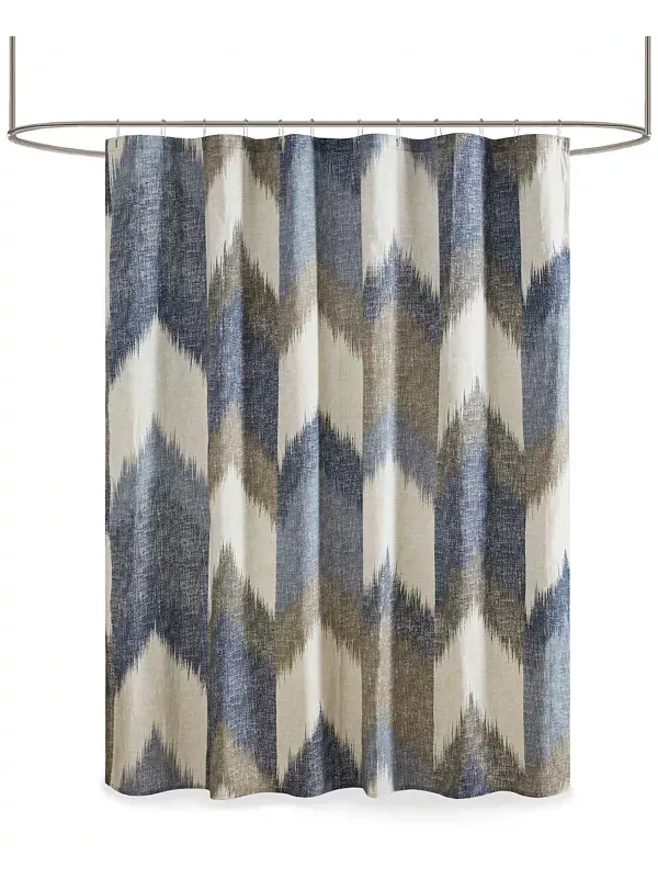 Хлопковая занавеска для душа Alpine с шевронным узором, 72 x 72 дюйма Ink+Ivy — изображение 2 из 4, темно-синий
