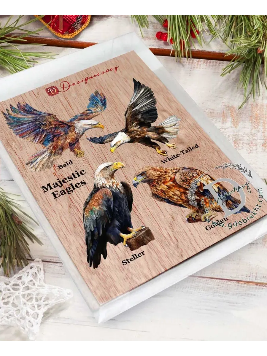 Набор елочных украшений Alaskan Eagles Wooden Ornaments Designocracy — изображение 5 из 7, мульти