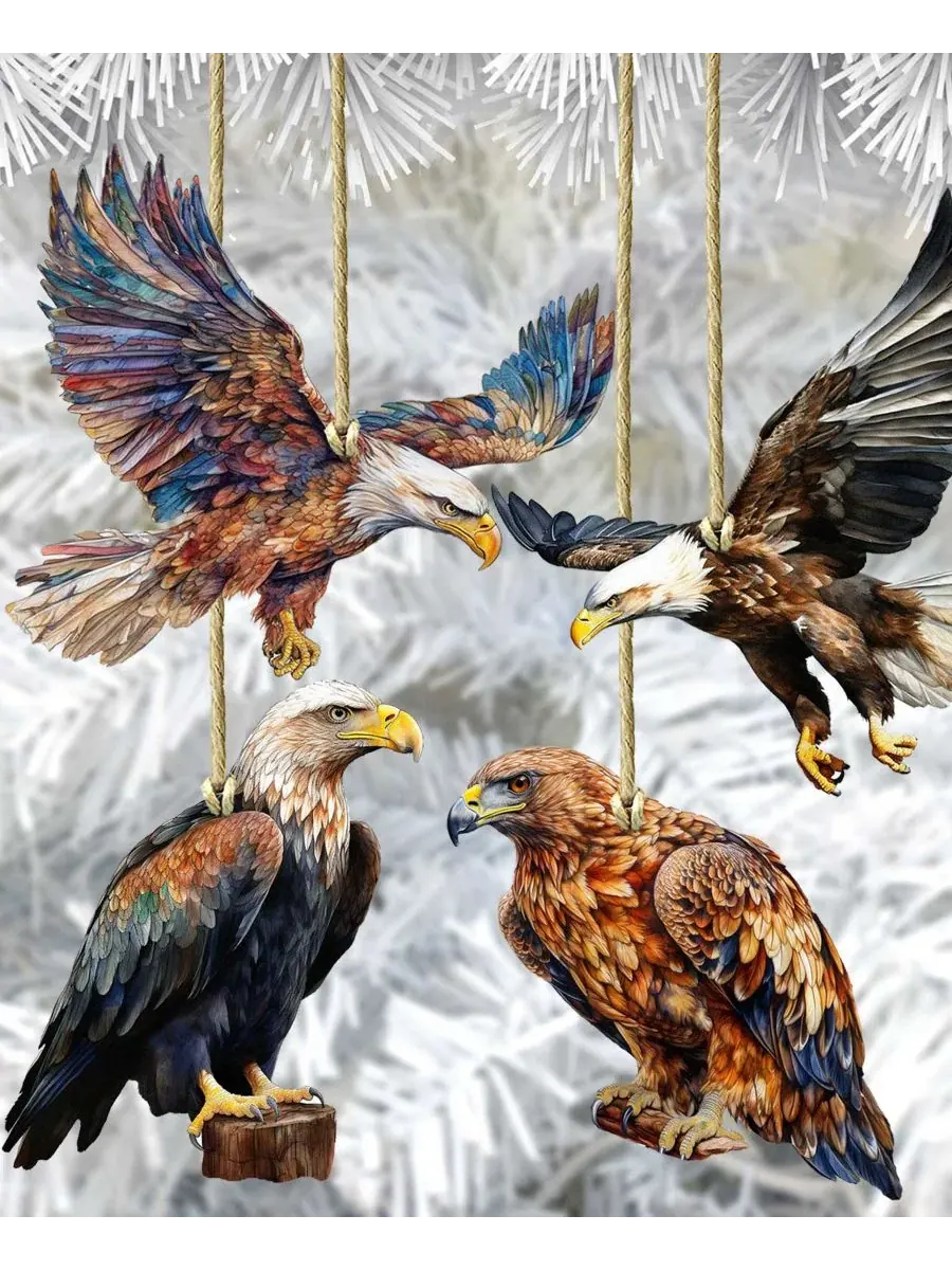 Набор елочных украшений Alaskan Eagles Wooden Ornaments Designocracy — изображение 6 из 7, мульти
