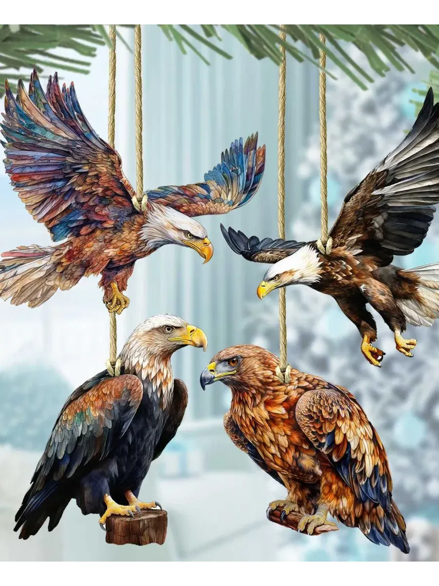 Набор елочных украшений Alaskan Eagles Wooden Ornaments Designocracy — изображение 7 из 7, мульти