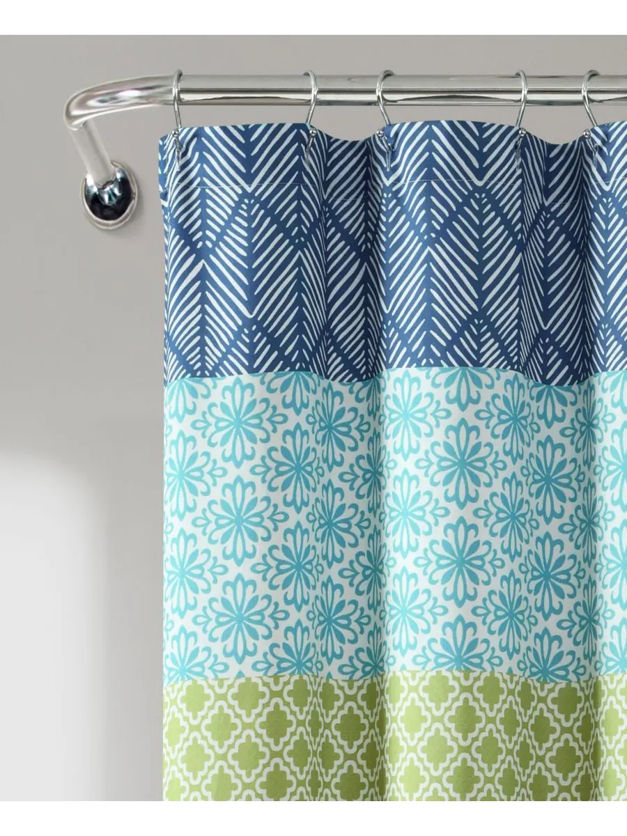 Занавеска для душа в богемную полоску, 72 x 72 дюйма Lush Décor — изображение 2 из 8, синий