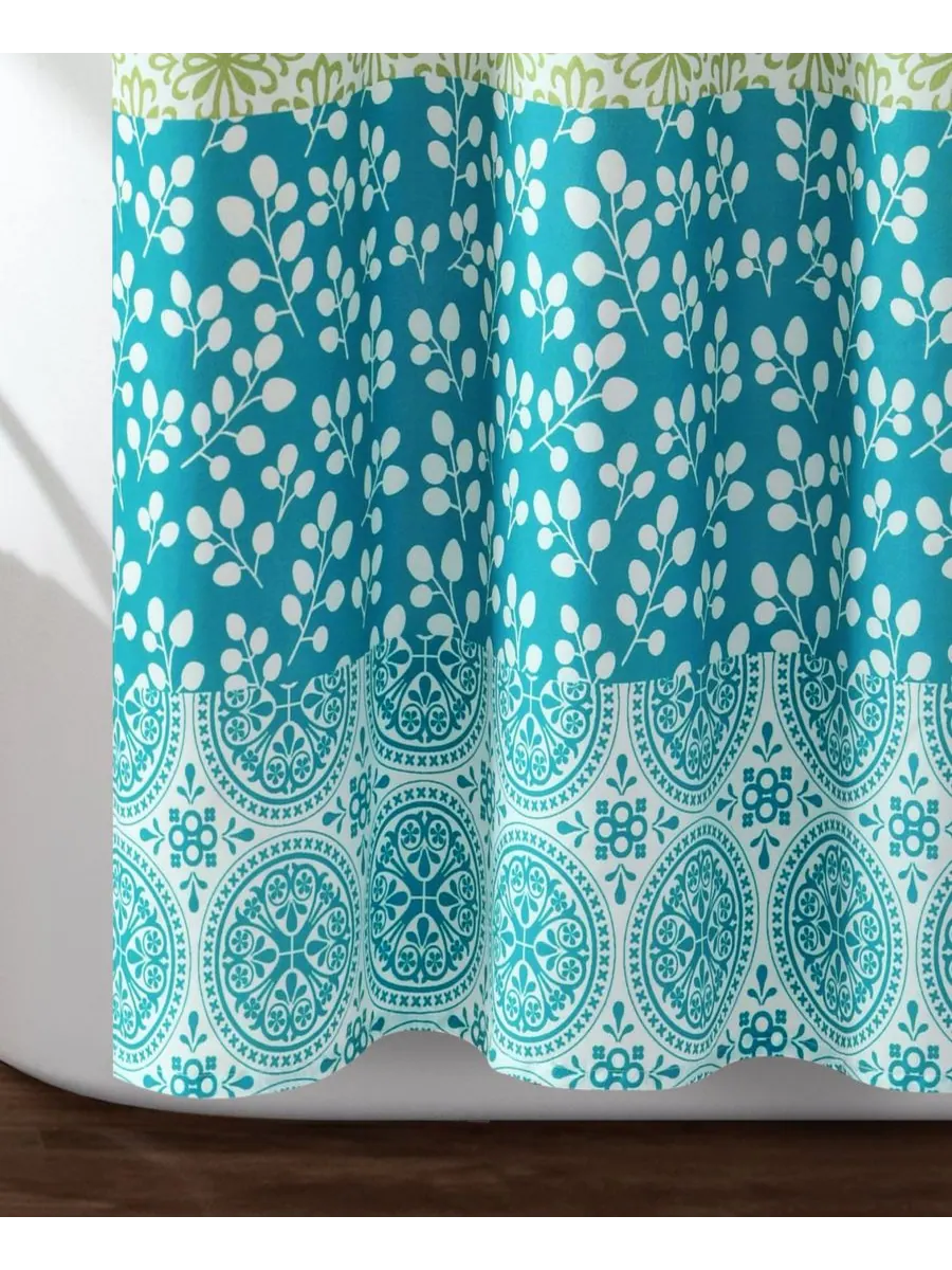 Занавеска для душа в богемную полоску, 72 x 72 дюйма Lush Décor — изображение 3 из 8, синий