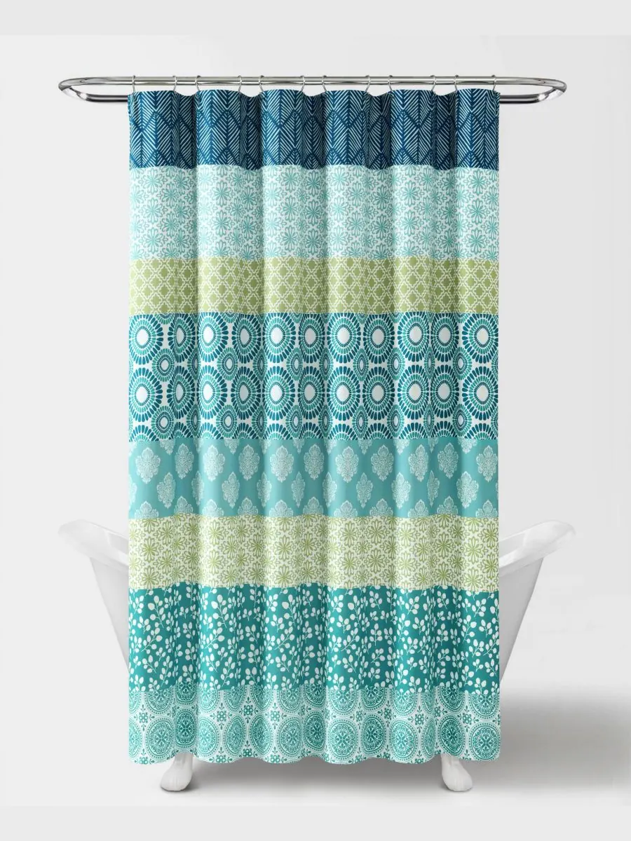 Занавеска для душа в богемную полоску, 72 x 72 дюйма Lush Décor — изображение 7 из 8, синий