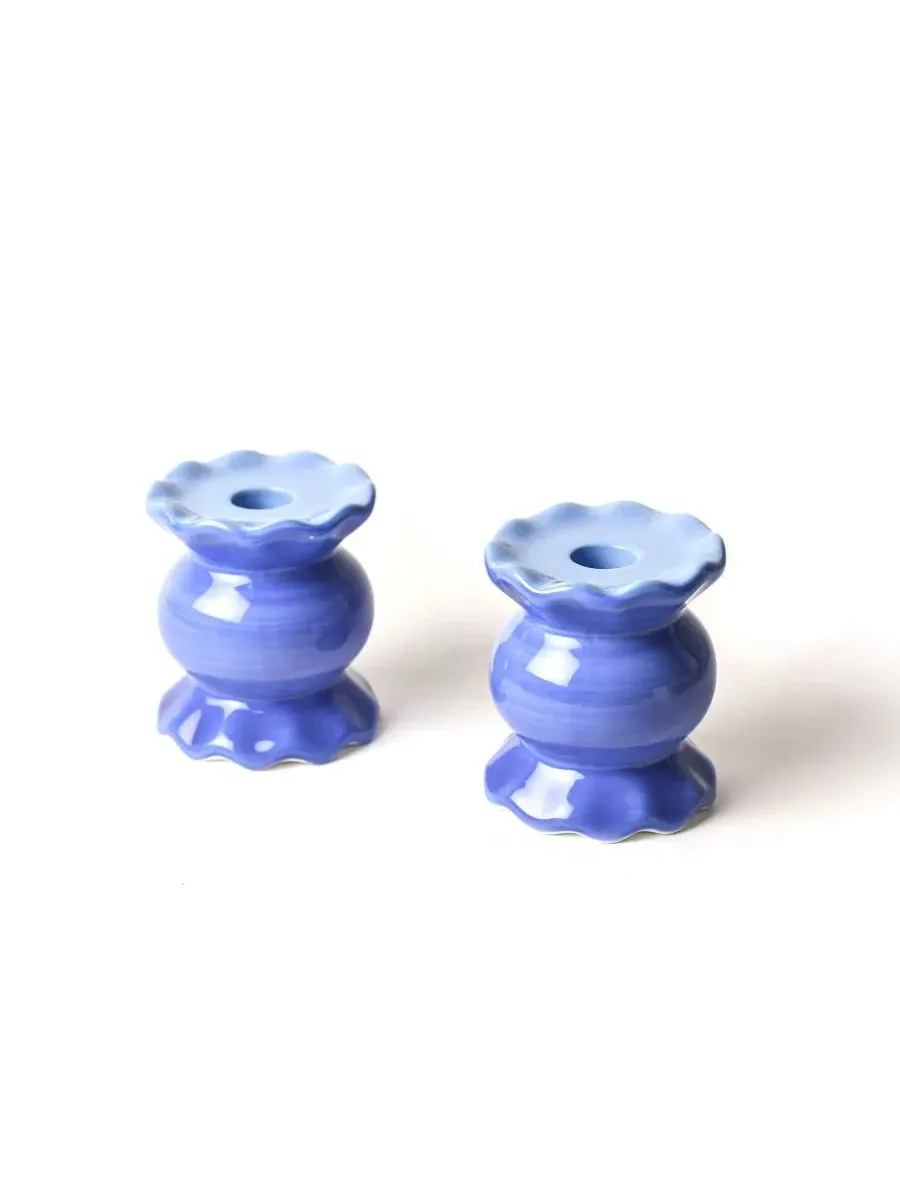 Подсвечник Signature Small Knob Candle Holder with Ruffle, набор из 2 штук Coton Colors — синий