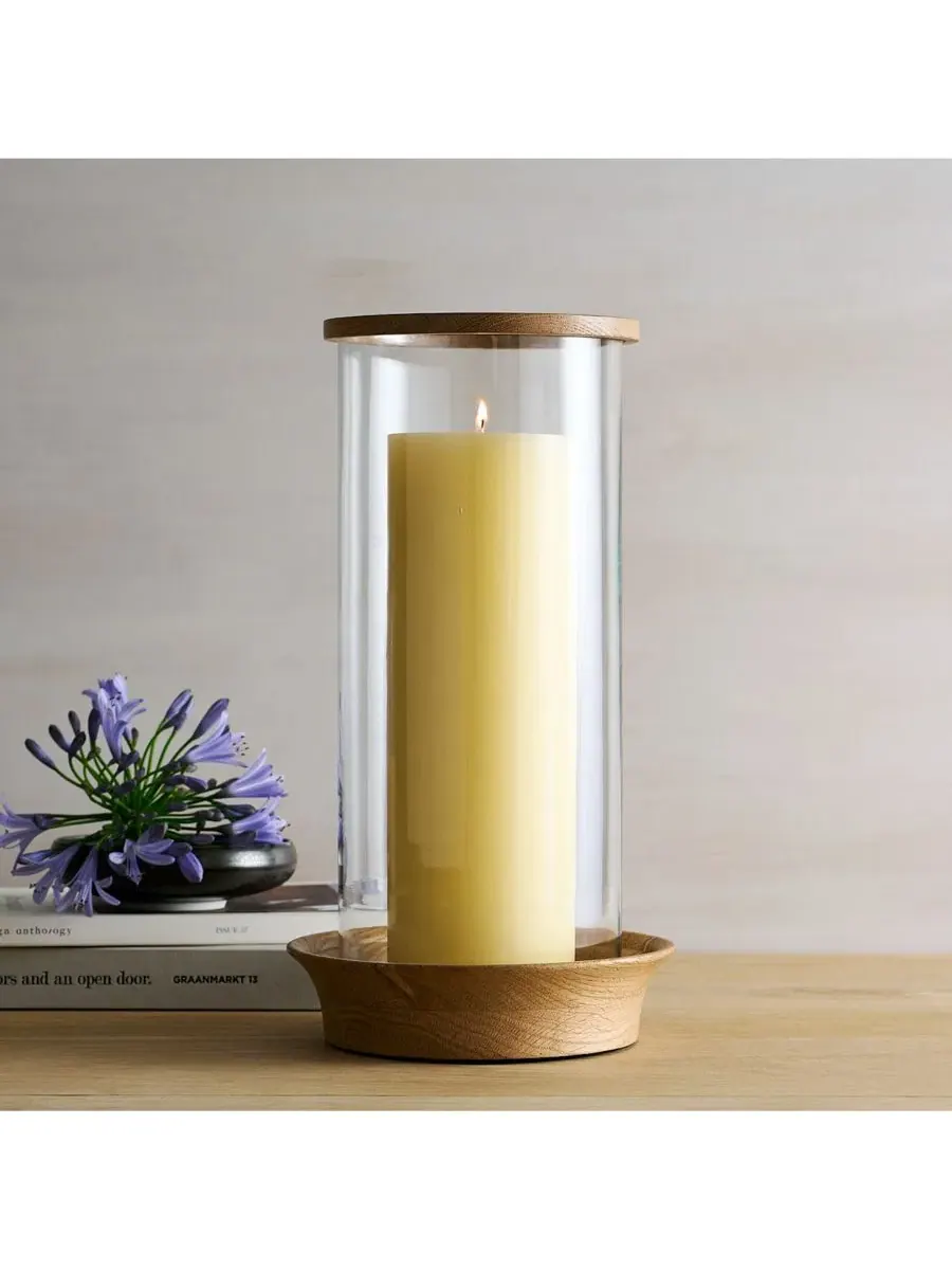 Подсвечник-ураган из стекла и дерева, Large The Collective — прозрачный
