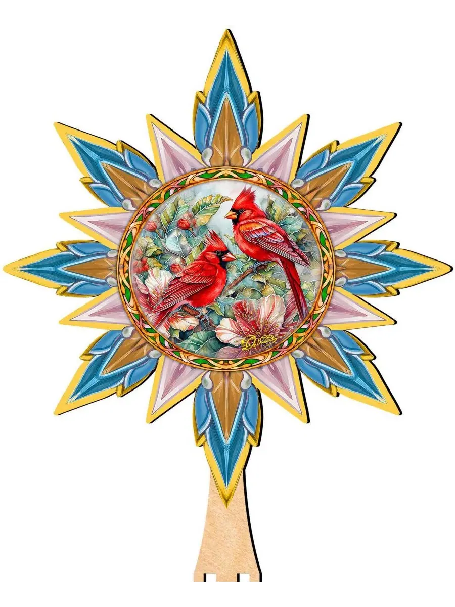 Навершие на елку с кардиналами Christmas Cardinals Wooden Designocracy — изображение 1 из 8, мульти