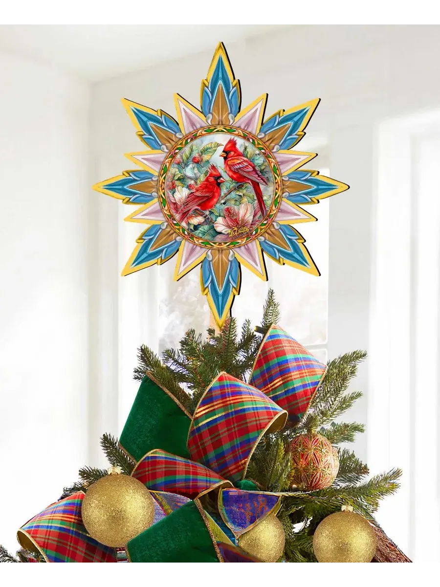 Навершие на елку с кардиналами Christmas Cardinals Wooden Designocracy — изображение 2 из 8, мульти