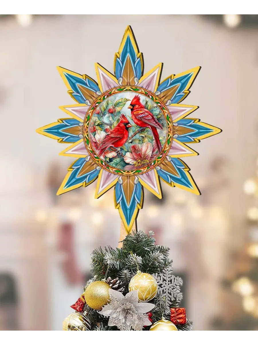 Навершие на елку с кардиналами Christmas Cardinals Wooden Designocracy — изображение 3 из 8, мульти