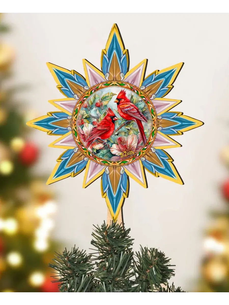 Навершие на елку с кардиналами Christmas Cardinals Wooden Designocracy — изображение 6 из 8, мульти