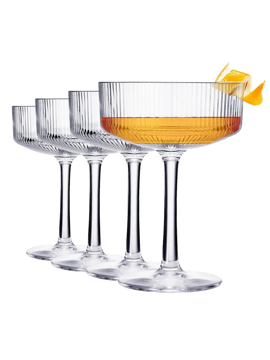 Набор из 4 небьющихся акриловых бокалов для коктейлей Khen Classic Art Deco The Wine Savant — изображение 1 из 4, прозрачный