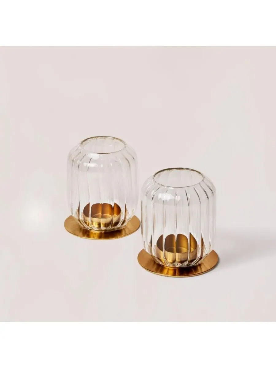 Набор из 2 подсвечников-фонарей Kira Glass Lantern Fleck — золотистый