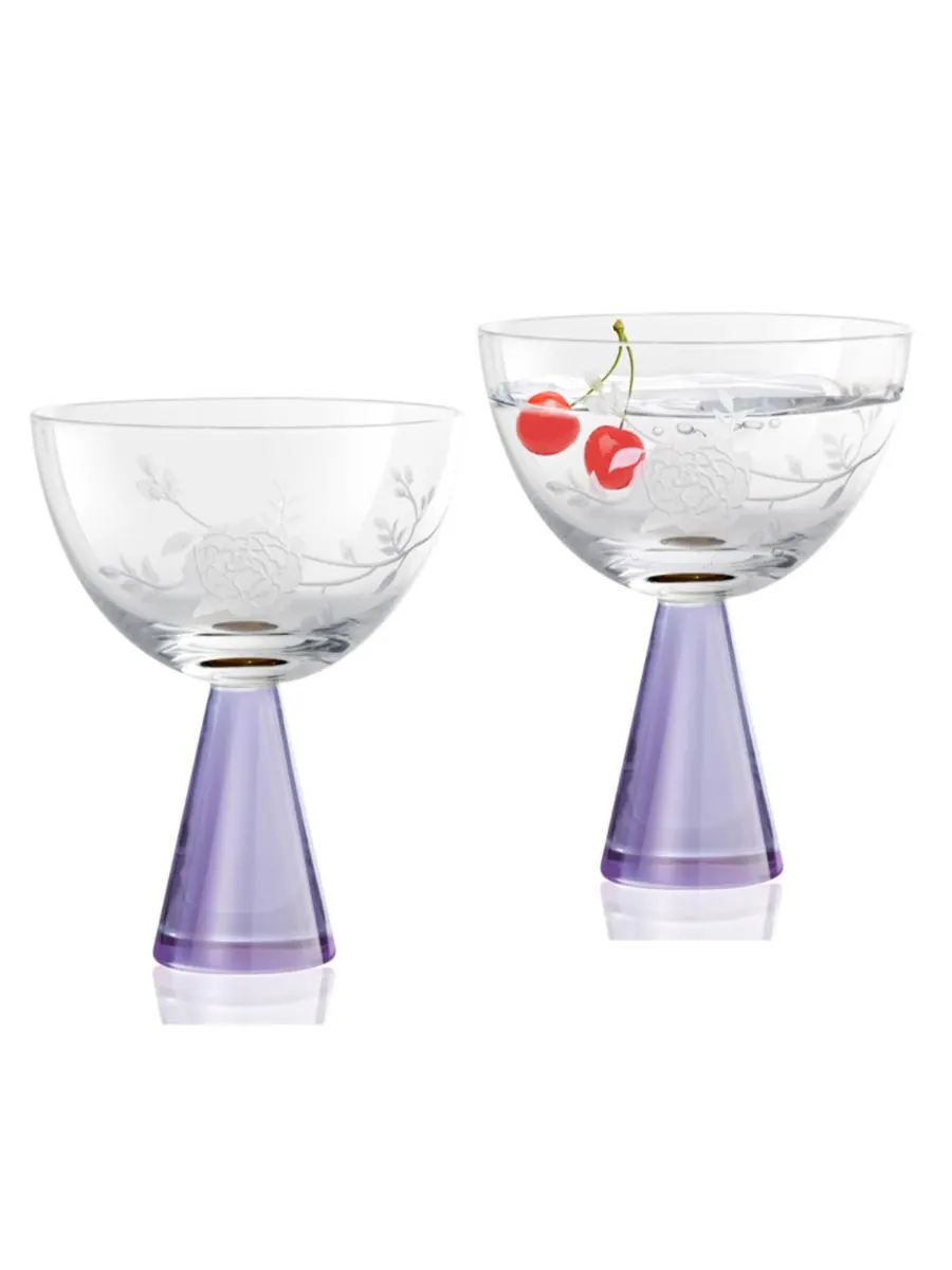 Набор из 2 купе с пионами Qualia Glass — изображение 1 из 5, фиолетовый