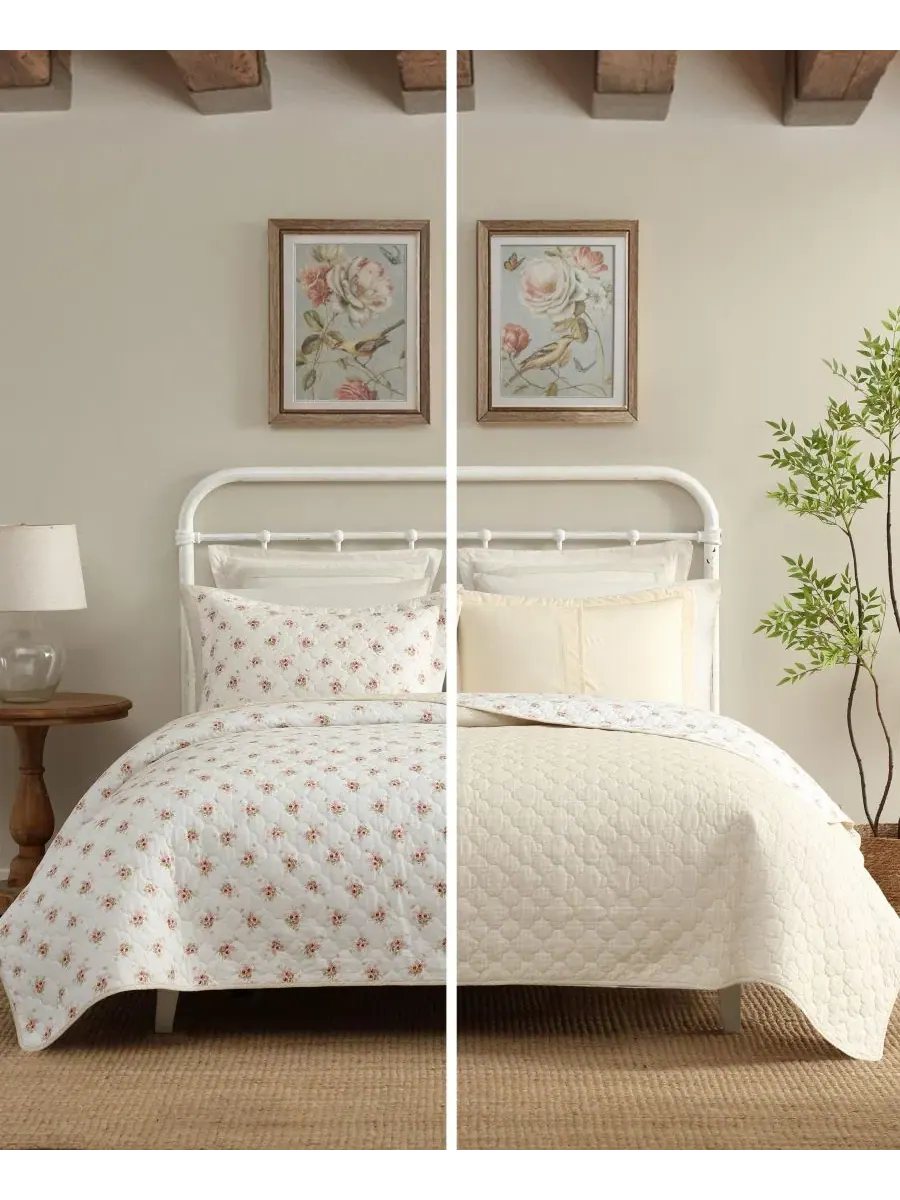 Двустороннее одеяло Dorrie, 3 предмета, размер Full/Queen Laura Ashley — изображение 4 из 7, белый