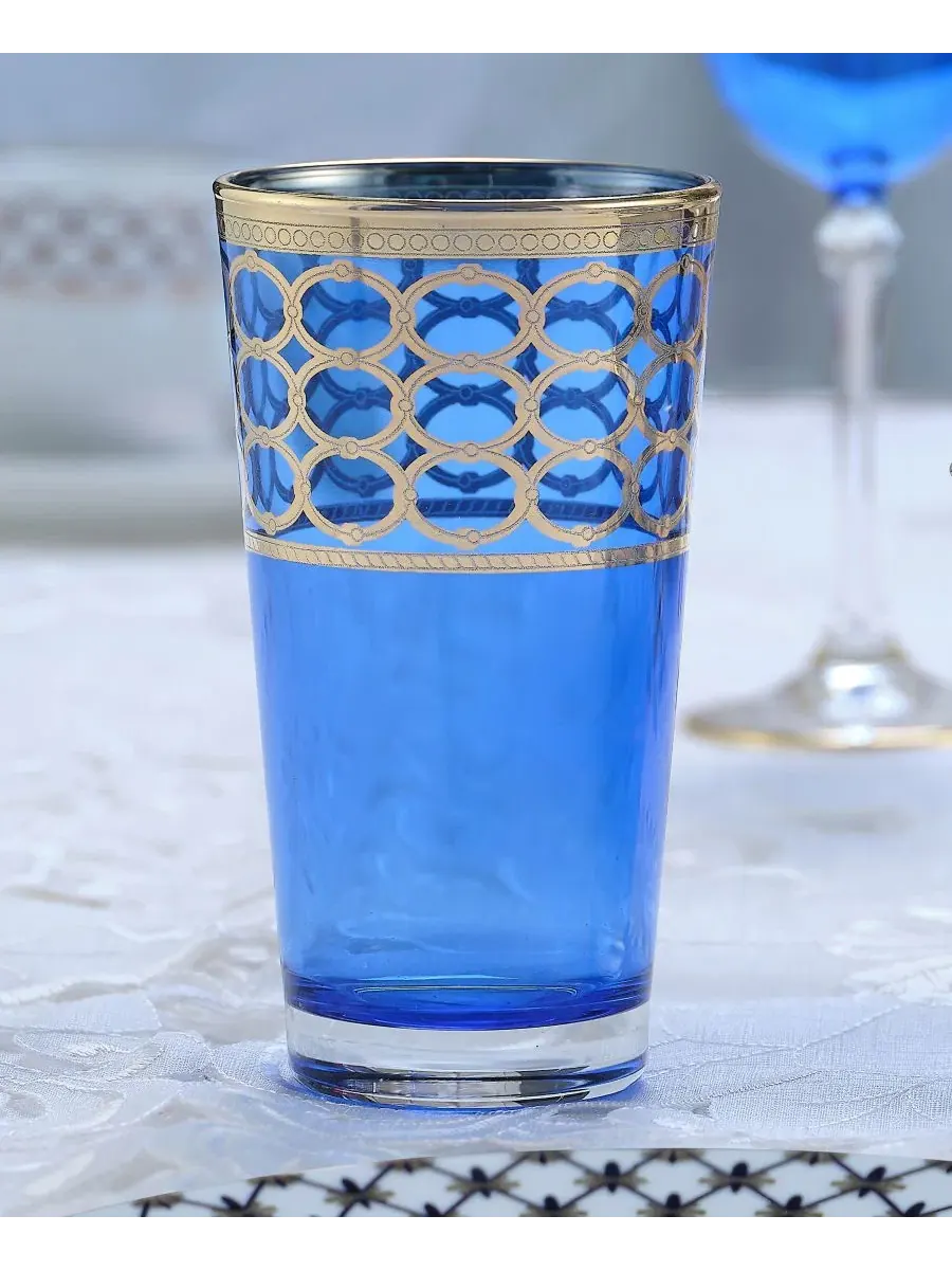 Набор из 4 стаканов с золотыми кольцами Cobalt Blue High Ball Lorren Home Trends — изображение 5 из 5, синий