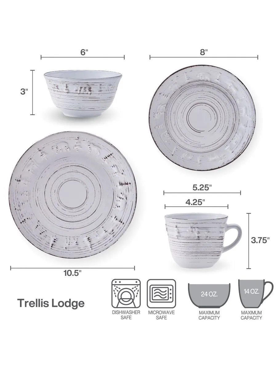 Набор посуды Trellis Lodge из 16 предметов, на 4 персоны Pfaltzgraff — изображение 7 из 7, белый