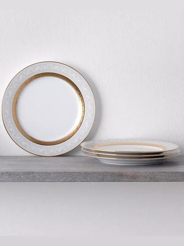Набор из 4 декоративных тарелок Crestwood Gold, сервиз на 4 персоны Noritake — изображение 2 из 3, белый