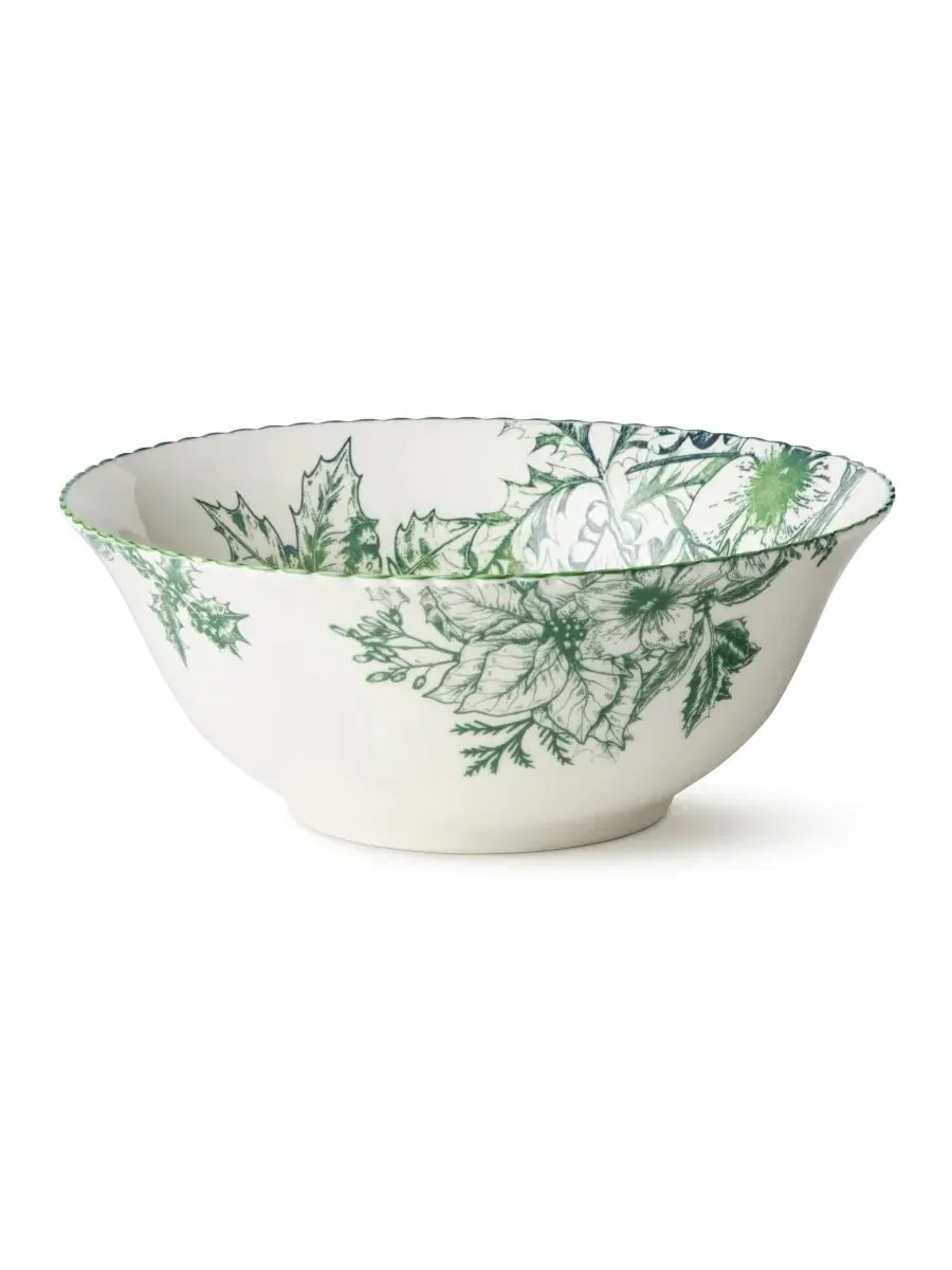 Глубокая миска из фарфора, 25 см, 2,5 л, с ботаническим принтом, Winter Evergreen Deep Bowl — изображение 2 из 4, зеленый