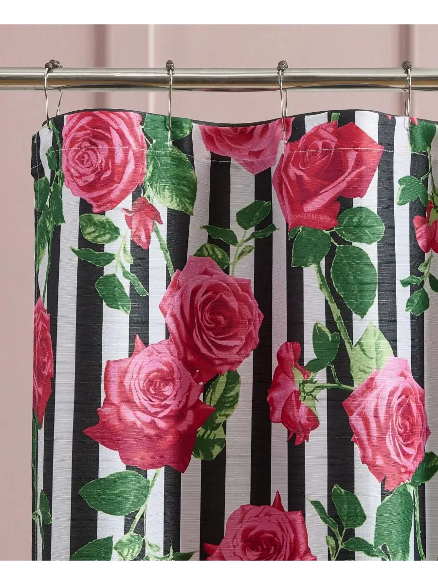 Шторка для ванной с принтом Avantgarde Rose Betsey Johnson — изображение 2 из 4, белый розовый зеленый