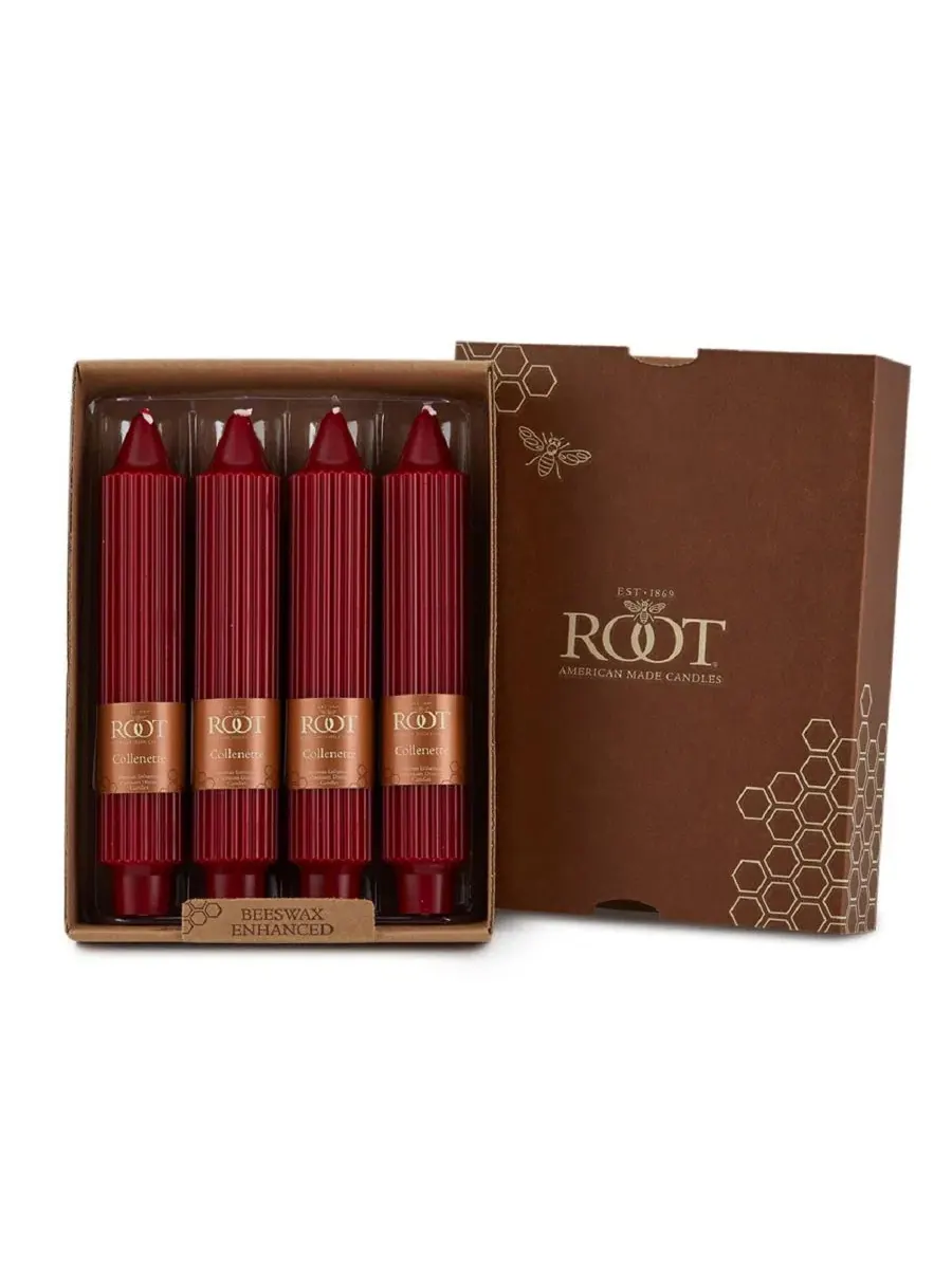 Набор из 4 конусных свечей Grecian Collenette 18 см Root Candles, гранатовый